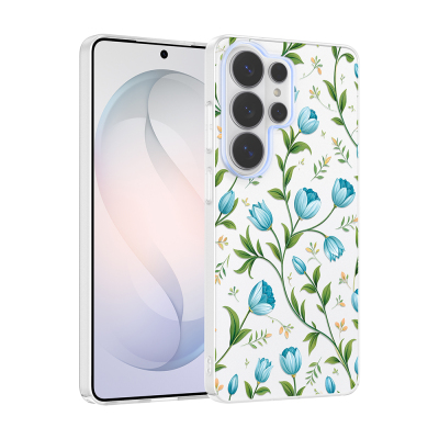 Galaxy S25 Ultra Kılıf Kamera Korumalı Desenli Zore Klip Kapak Mavi Lale