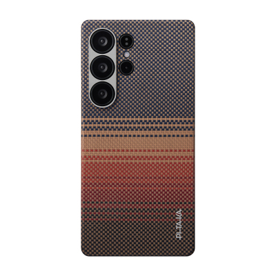Galaxy S25 Ultra Kılıf M-safe Şarj Özellikli Aramid Fiber Pitaka Tactile Woven Sunset-Moonrise Serisi Kapak Kahverengi
