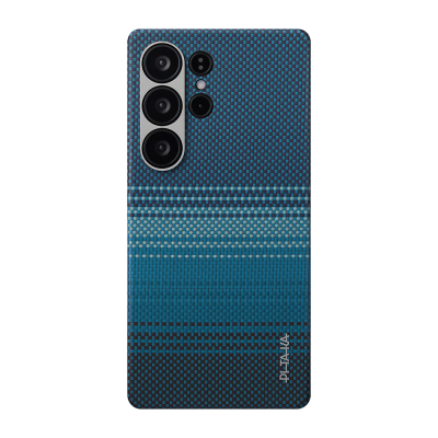 Galaxy S25 Ultra Kılıf M-safe Şarj Özellikli Aramid Fiber Pitaka Tactile Woven Sunset-Moonrise Serisi Kapak Mavi
