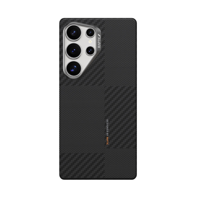 Galaxy S25 Ultra Kılıf M-safe Şarj Özellikli 600D Metal Kamera Çerçeveli Raptic Aramid Fiber Croxx Mondrian Serisi Kapak Siyah