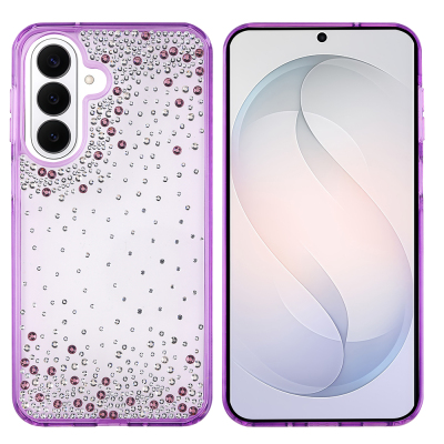 Galaxy S26 Case Airbag Design Drop Stone Embellished Transparent Zore Pera Silicone Cover Purple