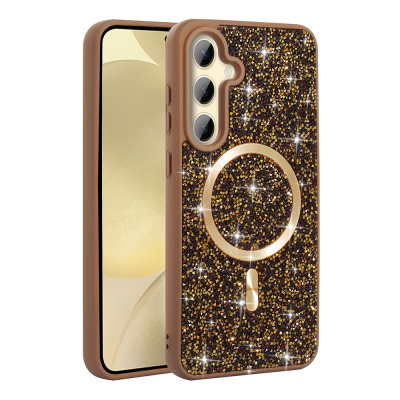 Galaxy S26 Case Diamond Design M-safe Charging Feature Zore Mosaic Silicone Cover Desert Titanyum