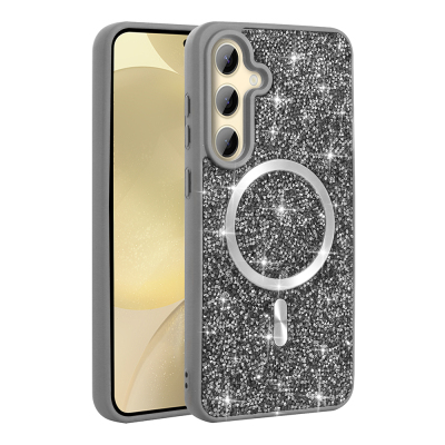 Galaxy S26 Case Diamond Design M-safe Charging Feature Zore Mosaic Silicone Cover Titanyum-Gri