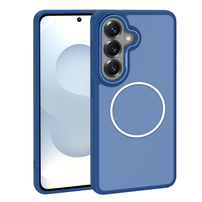 Galaxy S26 Case M-Safe Charging Feature Metal Camera Frame, Zore Sanremo Silicone Cover Navy blue