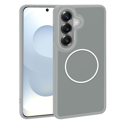 Galaxy S26 Case M-Safe Charging Feature Metal Camera Frame, Zore Sanremo Silicone Cover Grey