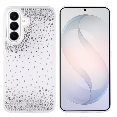 Galaxy S26 Kılıf Airbag Tasarımlı Damla Taşlı Şeffaf Zore Pera Silikon Kapak Şeffaf