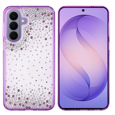 Galaxy S26 Plus Case Airbag Design Drop Stone Embellished Transparent Zore Pera Silicone Cover Purple
