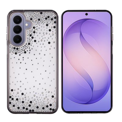 Galaxy S26 Plus Case Airbag Design Drop Stone Embellished Transparent Zore Pera Silicone Cover Black