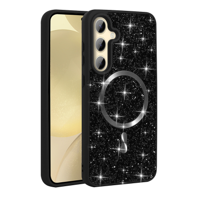 Galaxy S26 Plus Case Diamond Design M-safe Charging Feature Zore Mosaic Silicone Cover Black