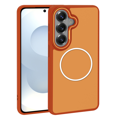 Galaxy S26 Plus Case M-Safe Charging Feature Metal Camera Frame, Zore Sanremo Silicone Cover Orange