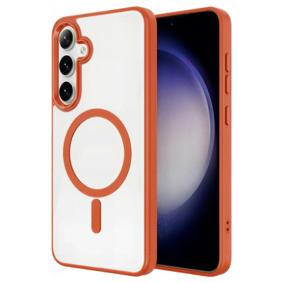 Galaxy S26 Plus Case M-safe Charging Feature Zore Chrome M-safe Silicone Cover Orange