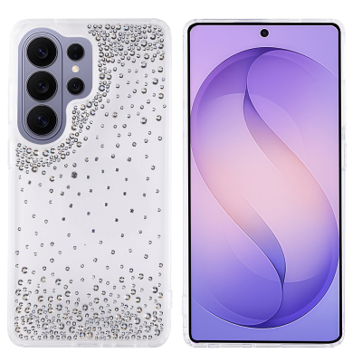 Galaxy S26 Ultra Case Airbag Design Drop Stone Embellished Transparent Zore Pera Silicone Cover Şeffaf