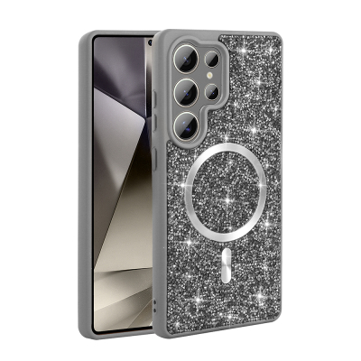 Galaxy S26 Ultra Case Diamond Design M-safe Charging Feature Zore Mosaic Silicone Cover Titanyum-Gri