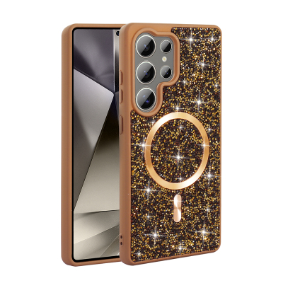 Galaxy S26 Ultra Case Diamond Design M-safe Charging Feature Zore Mosaic Silicone Cover Desert Titanyum