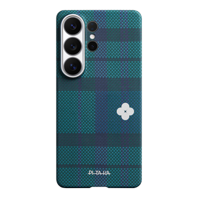 Galaxy S26 Ultra Case M-safe Charging Enabled Aramid Fiber Pitaka Flora in Grid Series Cover Blue