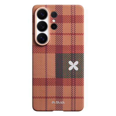 Galaxy S26 Ultra Case M-safe Charging Enabled Aramid Fiber Pitaka Flora in Grid Series Cover Brown