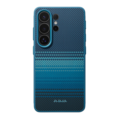 Galaxy S26 Ultra Case M-safe Charging Enabled Pitaka Tactile Woven Sunset-Moonrise Aramid Cairn Series Cover Blue