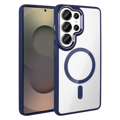 Galaxy S26 Ultra Case M-safe Charging Feature Zore Chrome M-safe Silicone Cover Navy blue