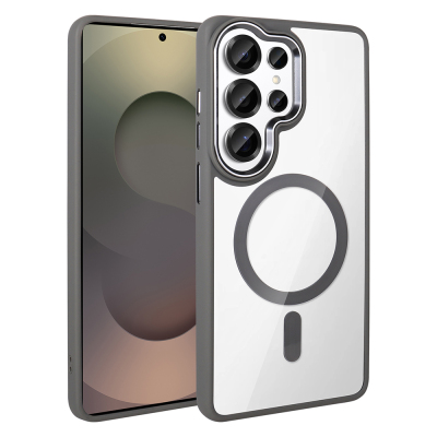 Galaxy S26 Ultra Case M-safe Charging Feature Zore Chrome M-safe Silicone Cover Grey