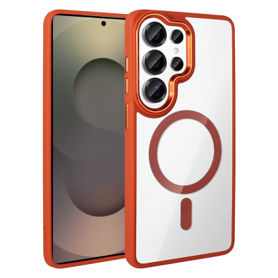 Galaxy S26 Ultra Case M-safe Charging Feature Zore Chrome M-safe Silicone Cover Orange