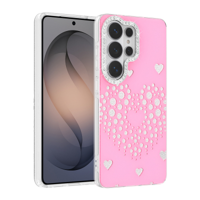 Galaxy S26 Ultra Case Rhinestones Zore Rivas Hard PC Cover Pink