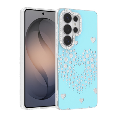 Galaxy S26 Ultra Case Rhinestones Zore Rivas Hard PC Cover Blue