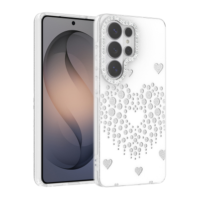 Galaxy S26 Ultra Case Rhinestones Zore Rivas Hard PC Cover White