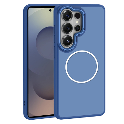 Galaxy S26 Ultra Case with M-Safe Charging Feature, Metal Camera Frame, Zore Sanremo Silicone Cover Navy blue