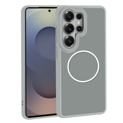 Galaxy S26 Ultra Case with M-Safe Charging Feature, Metal Camera Frame, Zore Sanremo Silicone Cover Grey