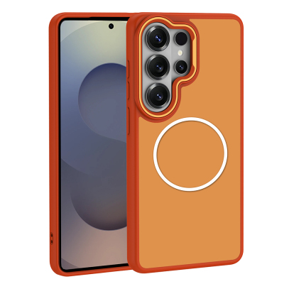 Galaxy S26 Ultra Case with M-Safe Charging Feature, Metal Camera Frame, Zore Sanremo Silicone Cover Orange