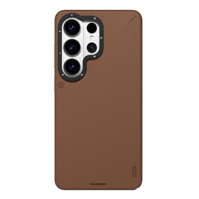 Galaxy S26 Ultra Case with M-safe Charging Feature Simple Matte Leather Design Youngkit Tech Fashion Series Cover Brown