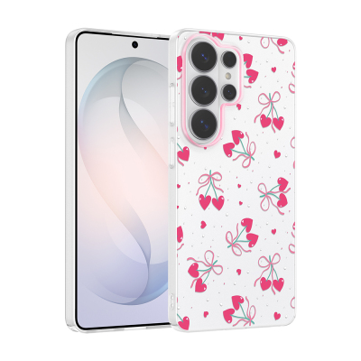 Galaxy S26 Ultra Kılıf Kamera Korumalı Desenli Zore Klip Kapak Kalpli Kiraz