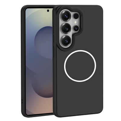 Galaxy S26 Ultra Kılıf M-Safe Şarj Özellikli Metal Kamera Çerçeveli Zore Sanremo Silikon Kapak Siyah