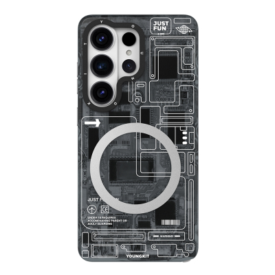 Galaxy S26 Ultra Kılıf M-safe Şarj Özellikli Youngkit 360 Derece Standlı Technology Serisi Kapak Siyah