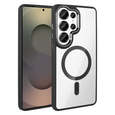 Galaxy S26 Ultra Kılıf M-safe Şarj Özellikli Zore Krom M-safe Silikon Kapak Siyah