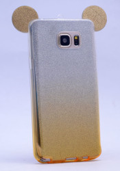 Galaxy S7 Kılıf Zore Micky Kulaklı Simli Silikon Sarı