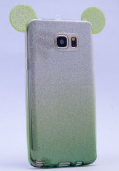 Galaxy S7 Kılıf Zore Micky Kulaklı Simli Silikon Yeşil