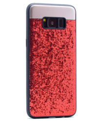 Galaxy S8 Kılıf Zore Metal Simli Kapak Kırmızı