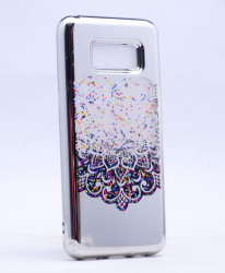 Galaxy S8 Plus Kılıf Zore Lazer Çiçekli Sıvılı Silikon Gümüş