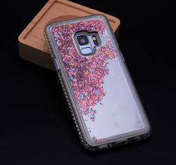 Galaxy S9 Kılıf Zore Sıralı Taşlı Sıvılı Silikon Rose Gold