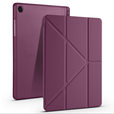 Galaxy Tab A11 Kılıf Zore Tri Folding Kalem Bölmeli Standlı Kılıf Koyu Mor
