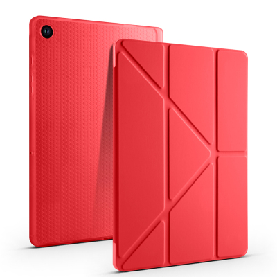 Galaxy Tab A11 Plus Case Zore Tri Folding Stand Case with Pen Compartment Red