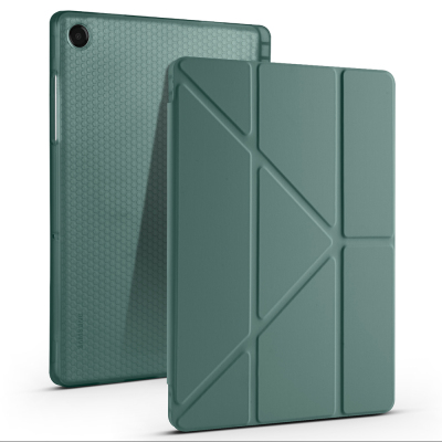 Galaxy Tab A11 Plus Case Zore Tri Folding Stand Case with Pen Compartment Dark Green
