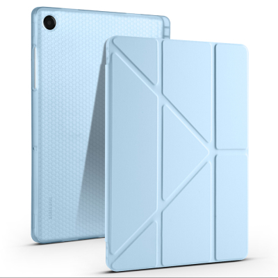 Galaxy Tab A11 Plus Case Zore Tri Folding Stand Case with Pen Compartment Blue