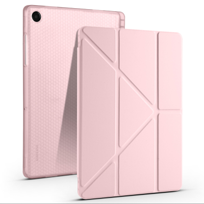 Galaxy Tab A11 Plus Case Zore Tri Folding Stand Case with Pen Compartment Rose Gold