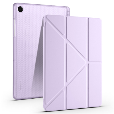 Galaxy Tab A11 Plus Case Zore Tri Folding Stand Case with Pen Compartment Lila