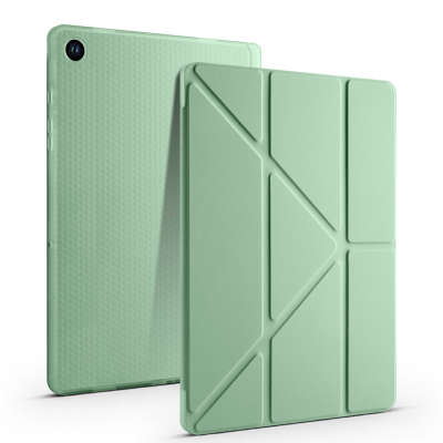 Galaxy Tab A11 Plus Case Zore Tri Folding Stand Case with Pen Compartment Açık Yeşil