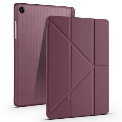 Galaxy Tab A11 Plus Case Zore Tri Folding Stand Case with Pen Compartment Koyu Mor