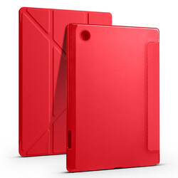 Galaxy Tab A8 10.5 SM-X200 (2021) Kılıf Zore Tri Folding Kalem Bölmeli Standlı Kılıf Kırmızı