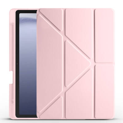 Galaxy Tab A9 Case Pen Compartment Zore Tri Folding Stand Case Rose Gold